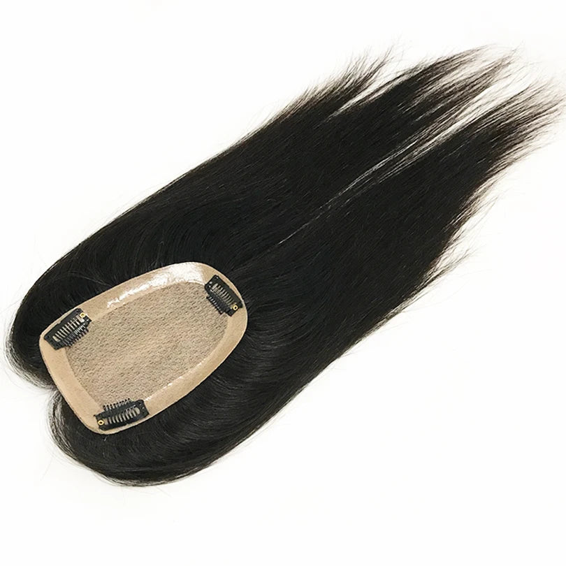 9x14cm Straight Silk Base Women Topper with Clips In Virgin European Human Hair Toupee for Women  20cm-40cm Hand Made