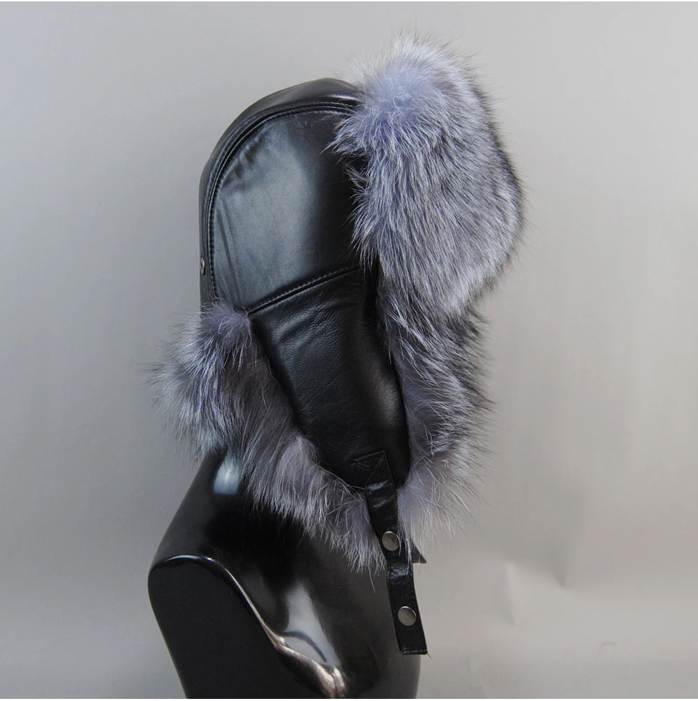 2026 Unisex Outdoor Windproof Winter Natural Real Fox Fur Bombers Hats Women Raccoon Fur Cap Luxury Real Sheepskin Leather Hat