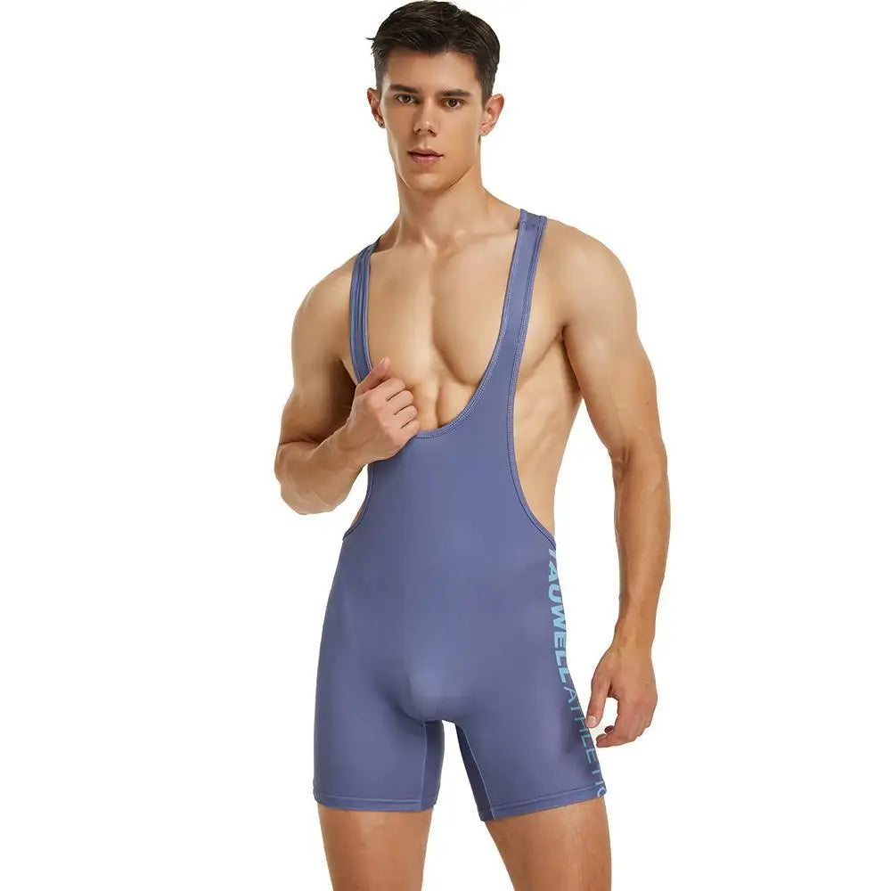 TAUWELL Men One-piece Vest Bodysuit Wrestling Singlet Bodybuilding Jumpsuit Shorts Gym Fitness Workout Sportwear Tanks