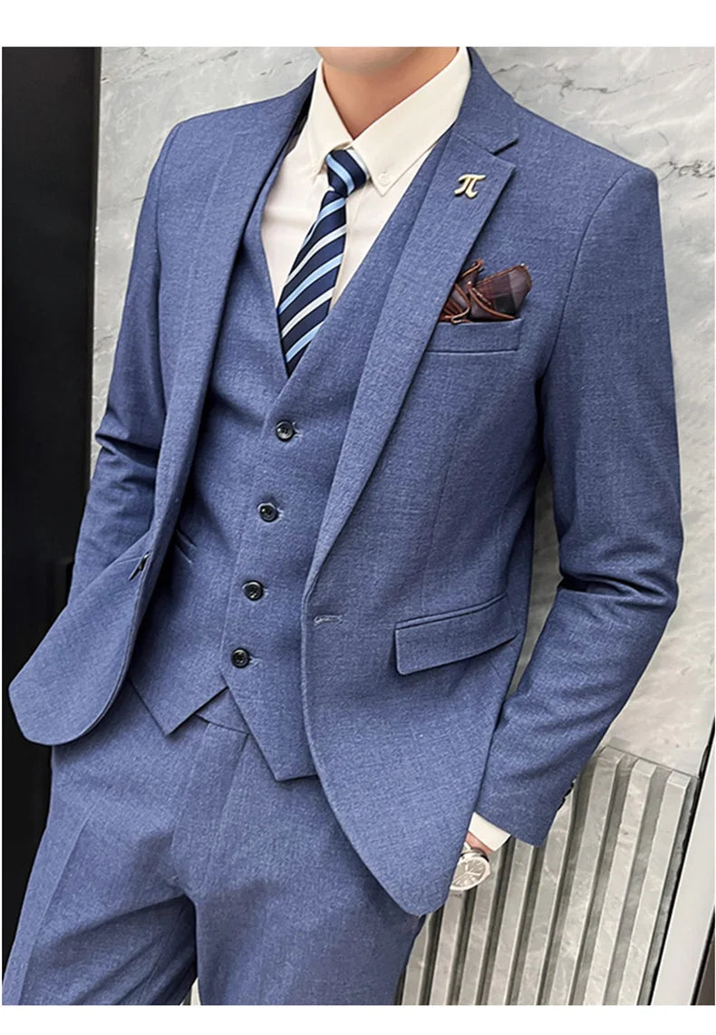 2025 Suit (blazer+vest+pants) Fashion Business Casual Hosts The Korean Version of The British Style Slim Gentleman Wedding