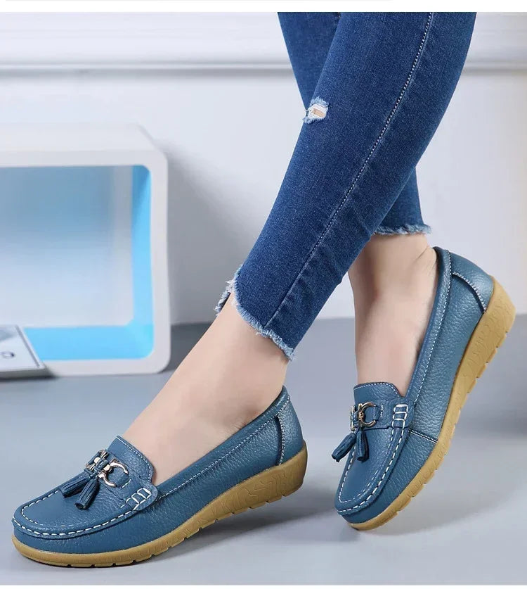 Spring Summer Breathable Casual Loafers For Women Platform Leather Comfort Wedge Moccasins Ladies Vulcanized Sneakers 44