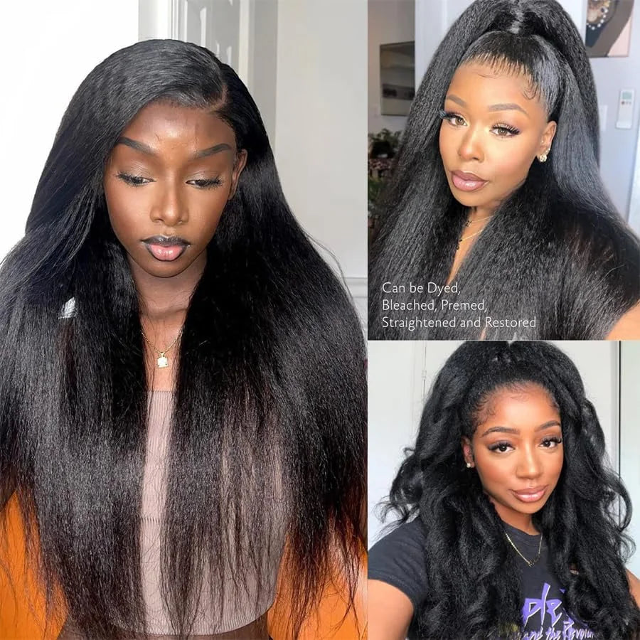 13x4 Transparent Kinky Straight Lace Front Wig Pre Plucked Yaki Brazilian 4x4 Closure Human Hair Wig For Woman Natural Hairline
