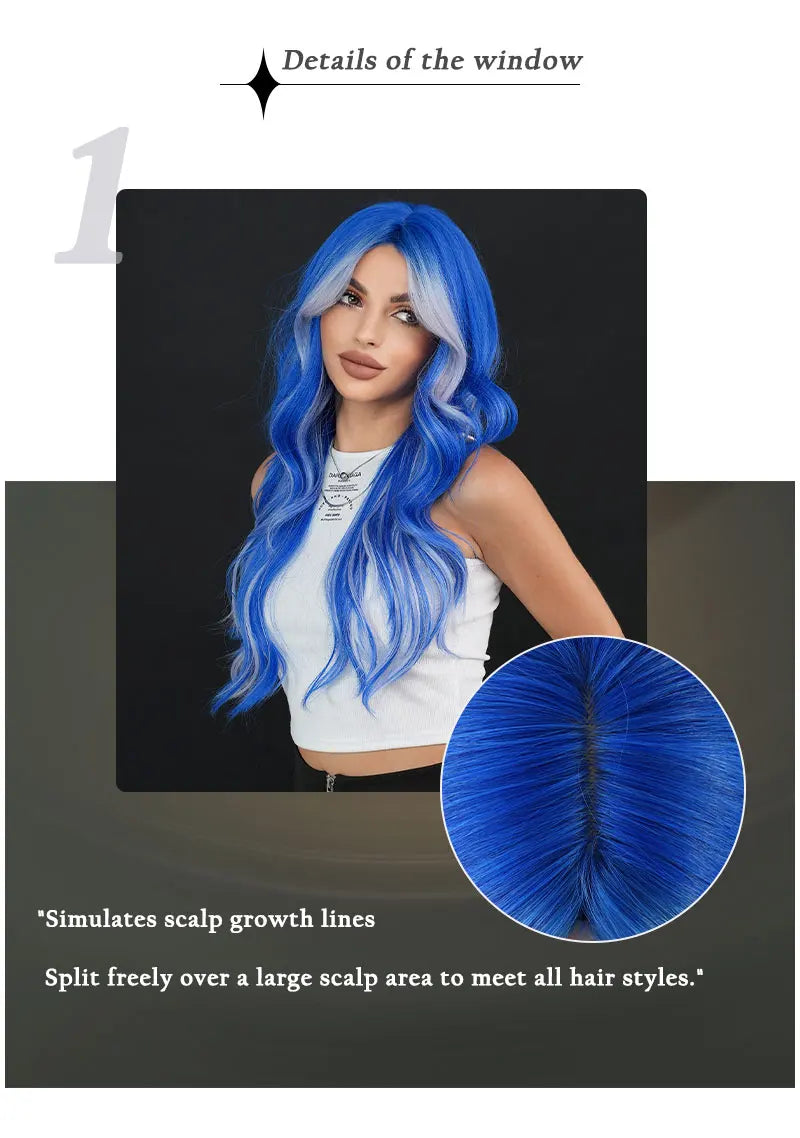 NAMM Highlight Skunk Wig Body Wave Synthetic Blue Wig for Women Daily Party Use Highlight Ash Wavy Wigs With Medium Wigs
