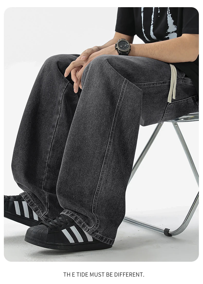Men's Jeans American Loose Wide-leg Loose Straight Casual Trousers Street Hip-hop Baggy Jeans Black Grey  Blue Streetwear Men