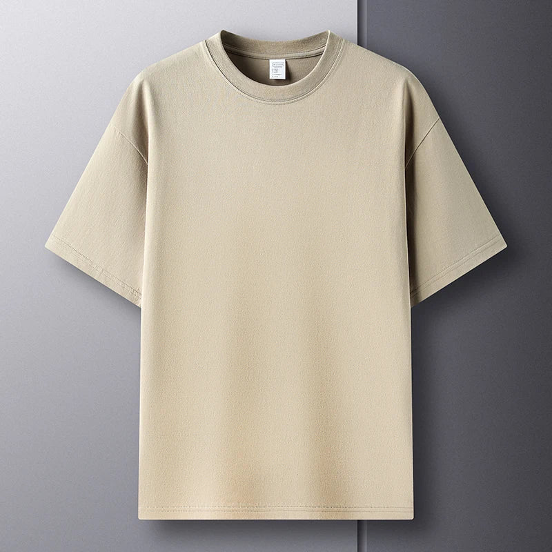 100% pure cotton short sleeved men's round neck T-shirt summer new high-end fashion youth couple loose casual breathable top