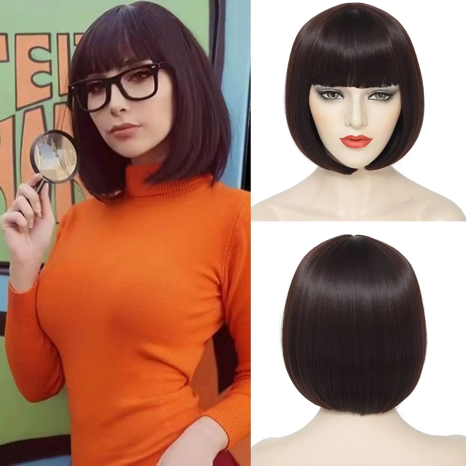12-inch pink short straight hair synthetic wig for cosplay, pompadour hairstyle, daily high-temperature hair wig