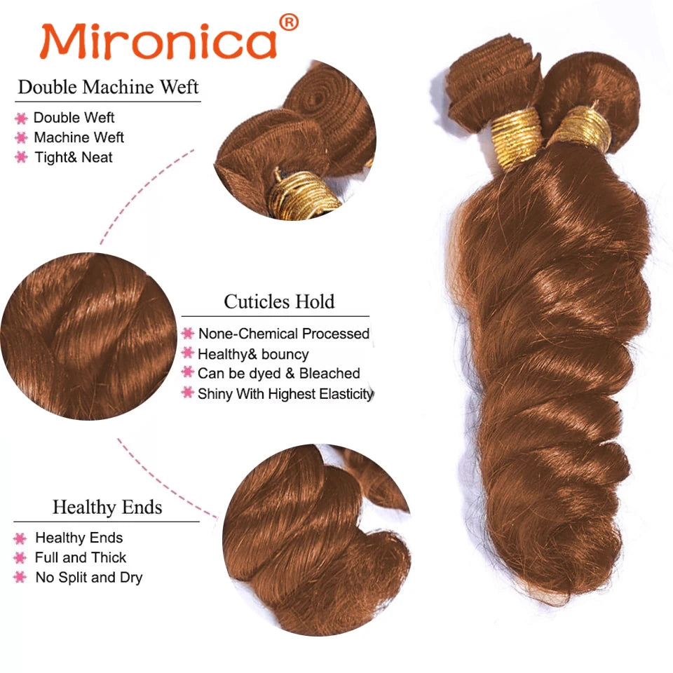 Loose Wave 30# Brown Human Hair  Bundles With 13X4 HD Closure Malaysian Virgin 12A Human Hair 3Bundles With Closure Raw Hair