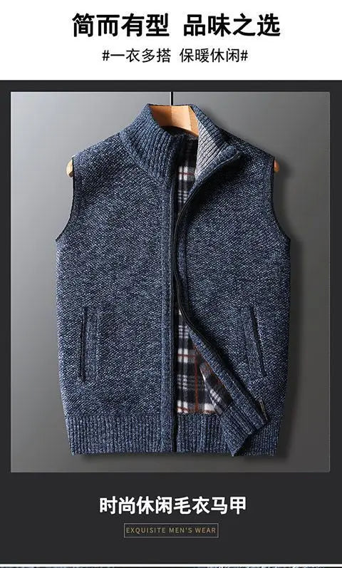 Winter Plus Velvet Thick Wool Vest Thick Knitted Cardigan Chopped Shoulder Vest