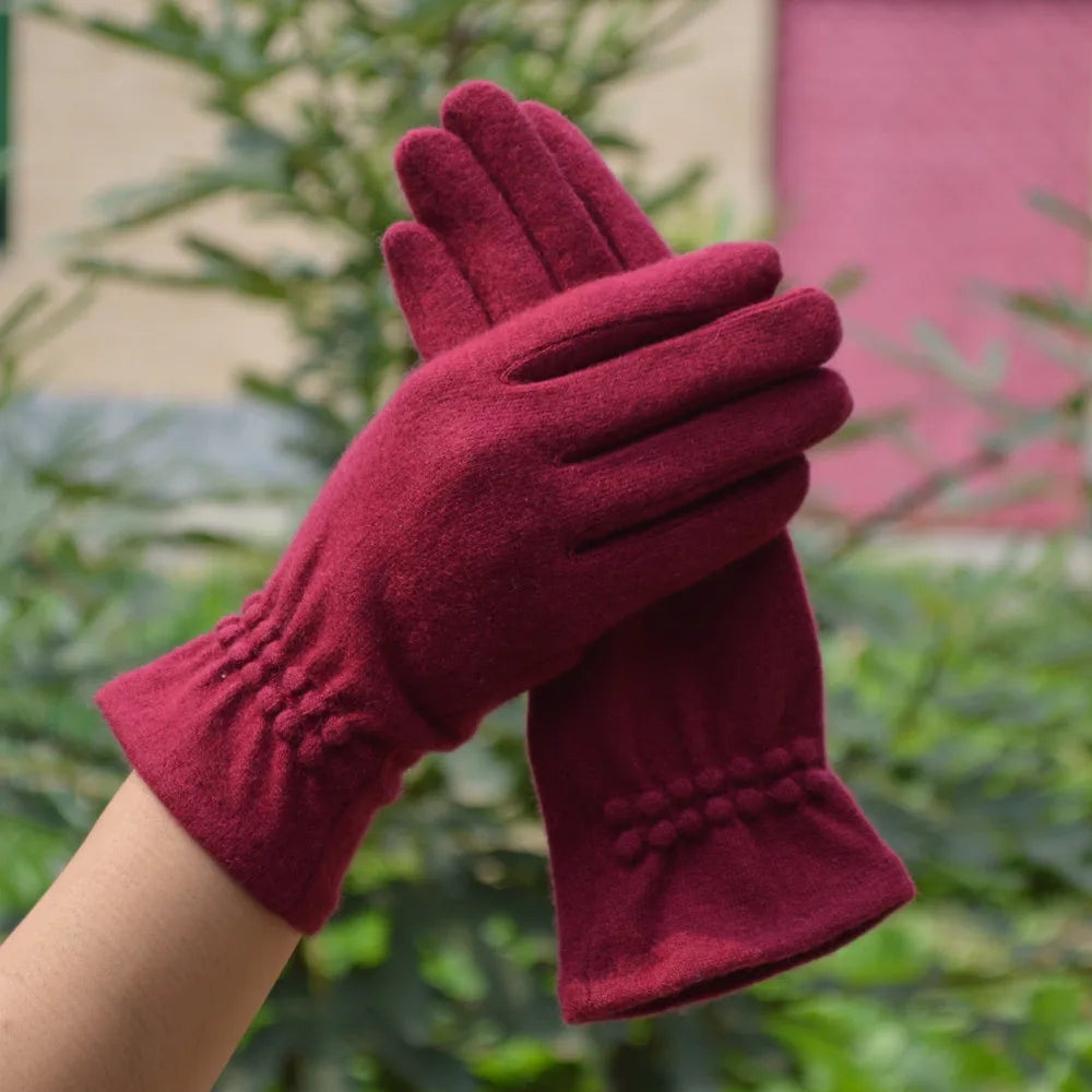 Wool Cashmere Slim Thin Vintage Windproof Touch Screen Gloves Women Winter Full Finger Hand Warm Glove Female Casual Wholesale