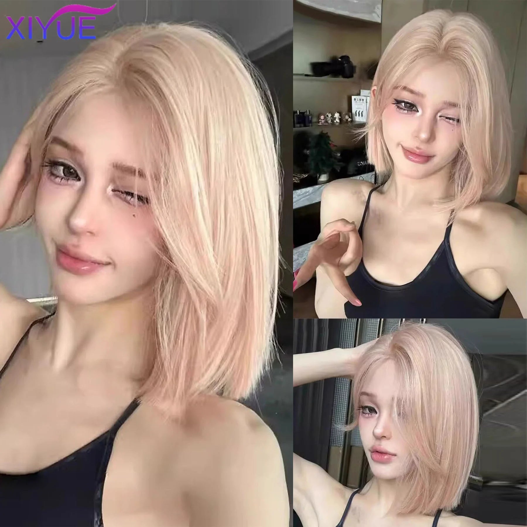XIYUE Synthetic Lolita Long Anime Curly Wigs Hair Black Pick Blue Cosplay Wig Heat-Resisting Fiber Hair Wigs For Women