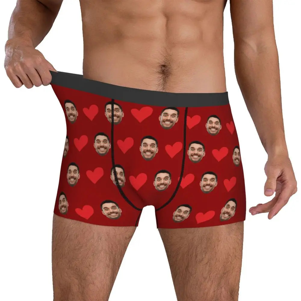 Personalized Face Photo Underwear - Custom Heart Boxer Briefs - Custom Men Briefs - Gift For Husband - Anniversary Gift for Dad