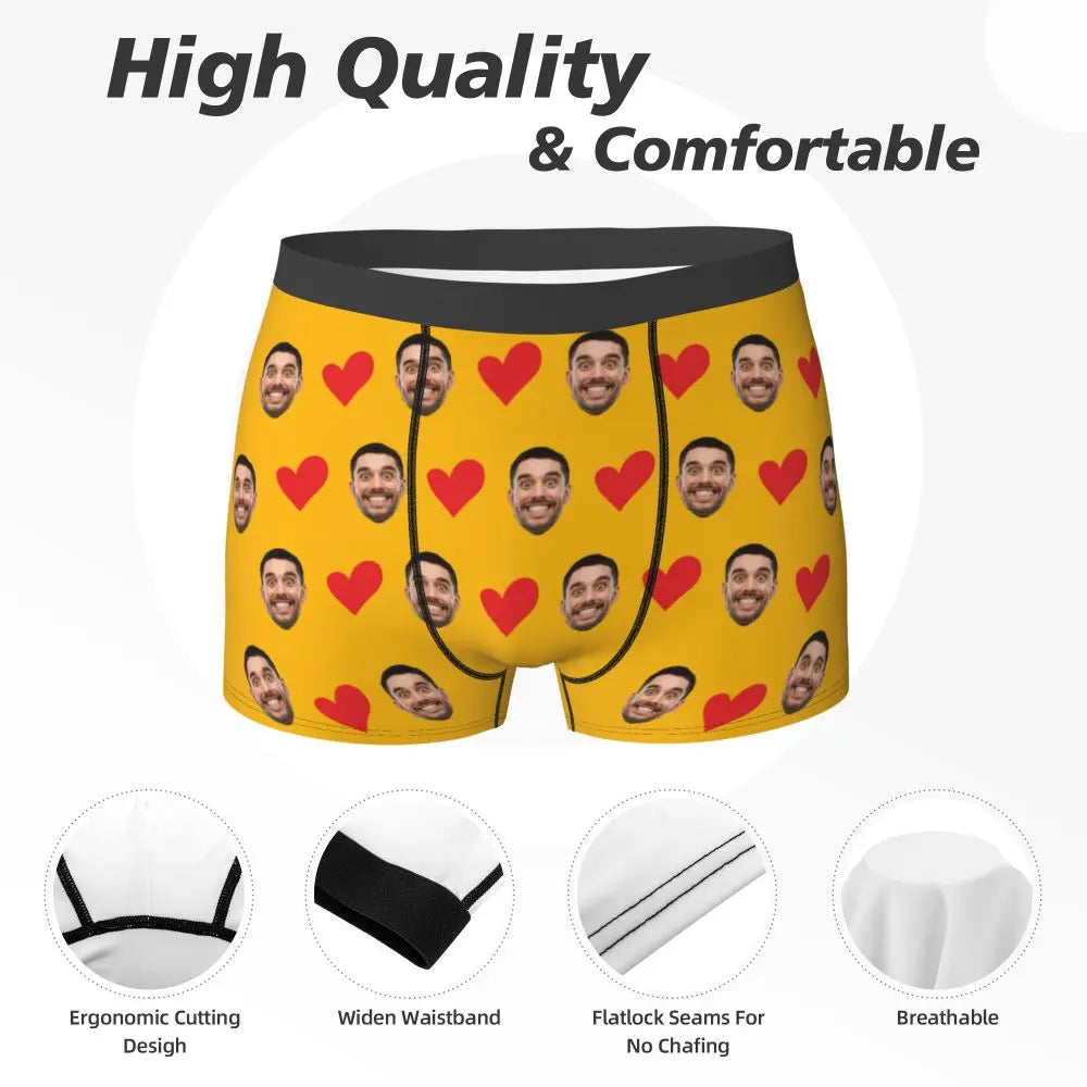 Personalized Face Photo Underwear - Custom Heart Boxer Briefs - Custom Men Briefs - Gift For Husband - Anniversary Gift for Dad