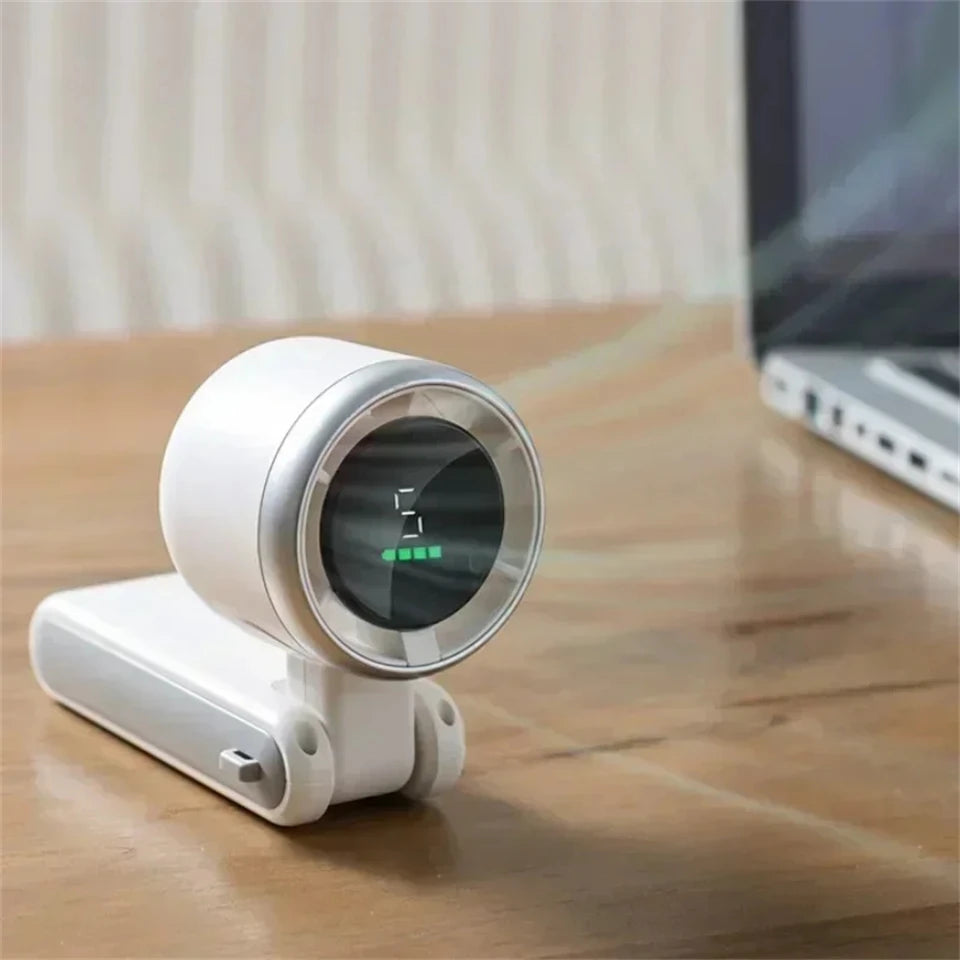 MEUYAG Portable 3-in-1 Turbo Handheld Fan, 5 High-Speed Settings, 3600mAh Power, Digital Screen, Foldable USB/Type-C Charge