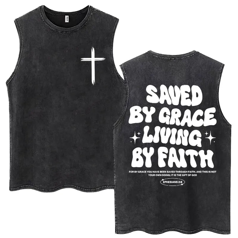 Christian Jesus Church Vintage Washed Tank Tops Bible Verse God Loves You Sleeveless T-shirt Men Women Cotton Loose Y2k T Shirts