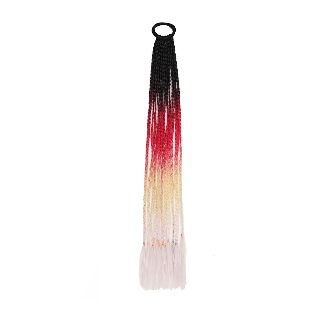 24inch Rubber Band Crochet Mixed Box Braids Plaited Ponytail Synthetic Gradient Dirty Braided Ponytail Hair Extensions for Kids