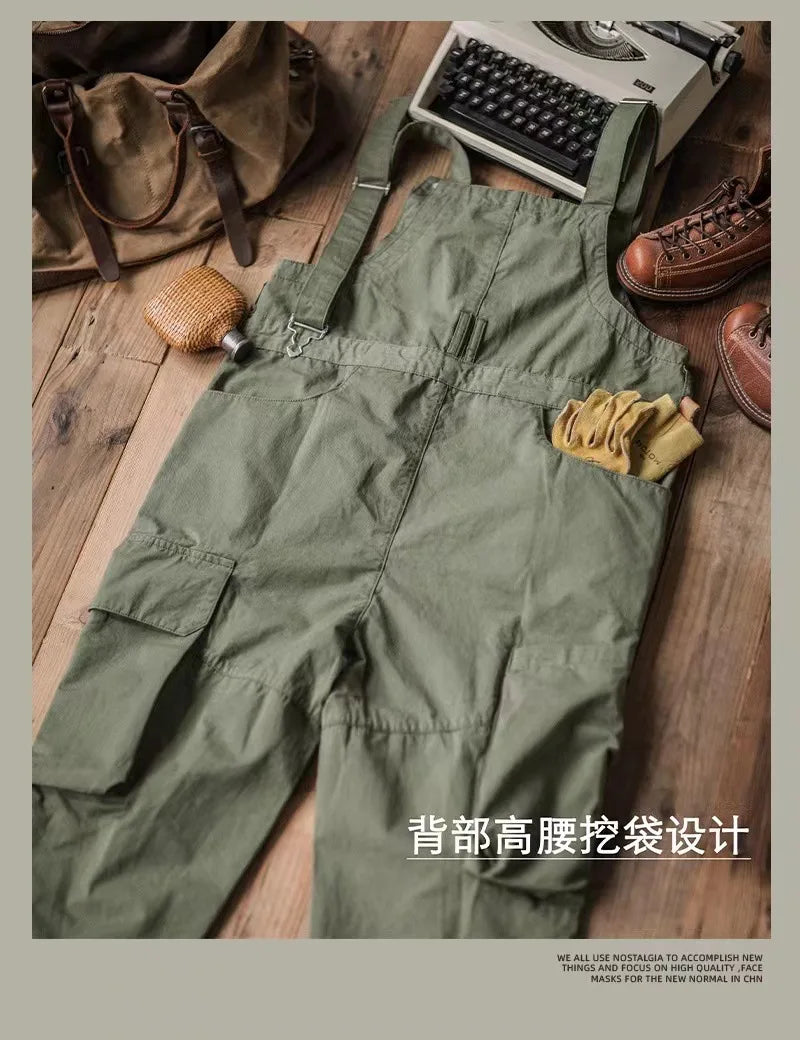 Retro American Cotton Overalls Loose Jumpsuit Men's Cargo Pants Men Suspenders Bibs Four Seasons Full Length Baggy Pants