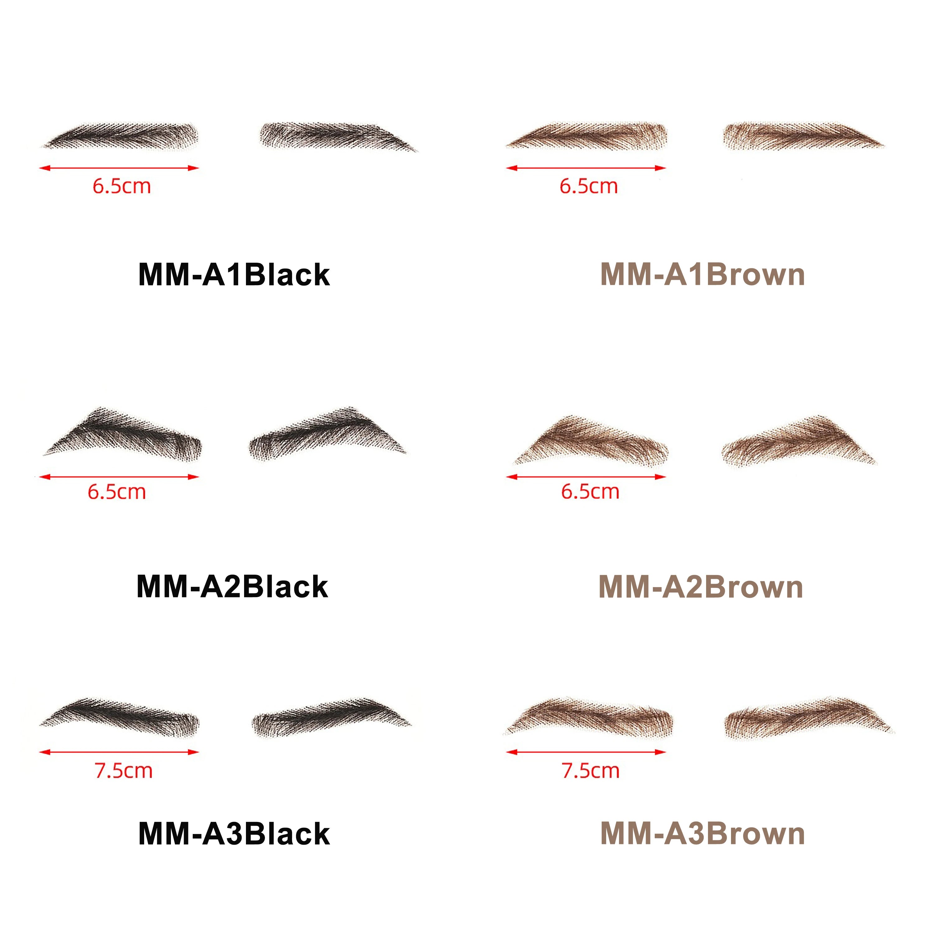 6 New Styles Invisible Natural Black Fake Eyebrows For Adult Males and Females 100% Human Hair Handtied Lace Base Natural Growth