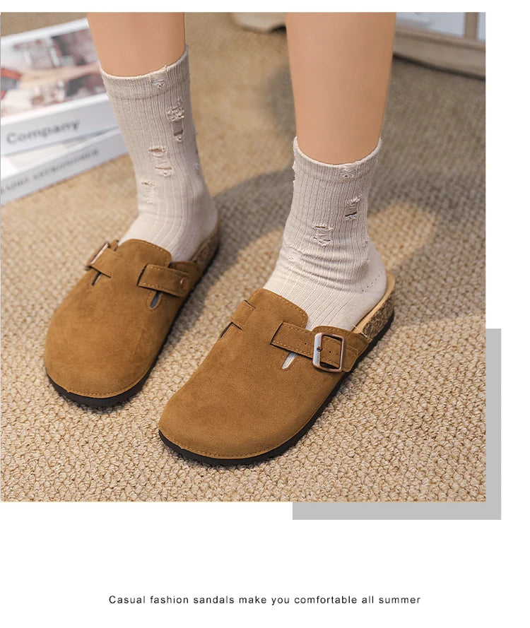 Plus Size 47 Men Half Shoes Casual Loafers Cork Clogs Slippers Fashion Suede Slip-on Flat Sandals soft-Soled Casual Sandals