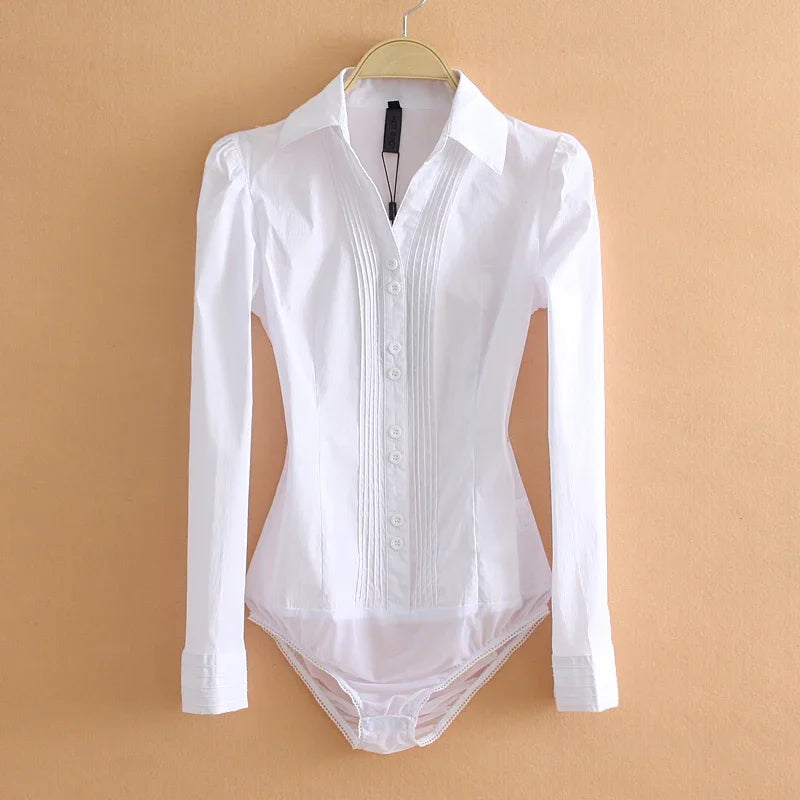 Office Work Outfits Long Sleeve And Short Sleeve Bodysuits White Shirts Black Blouses Fashion Rompers Elegant Overalls For Women