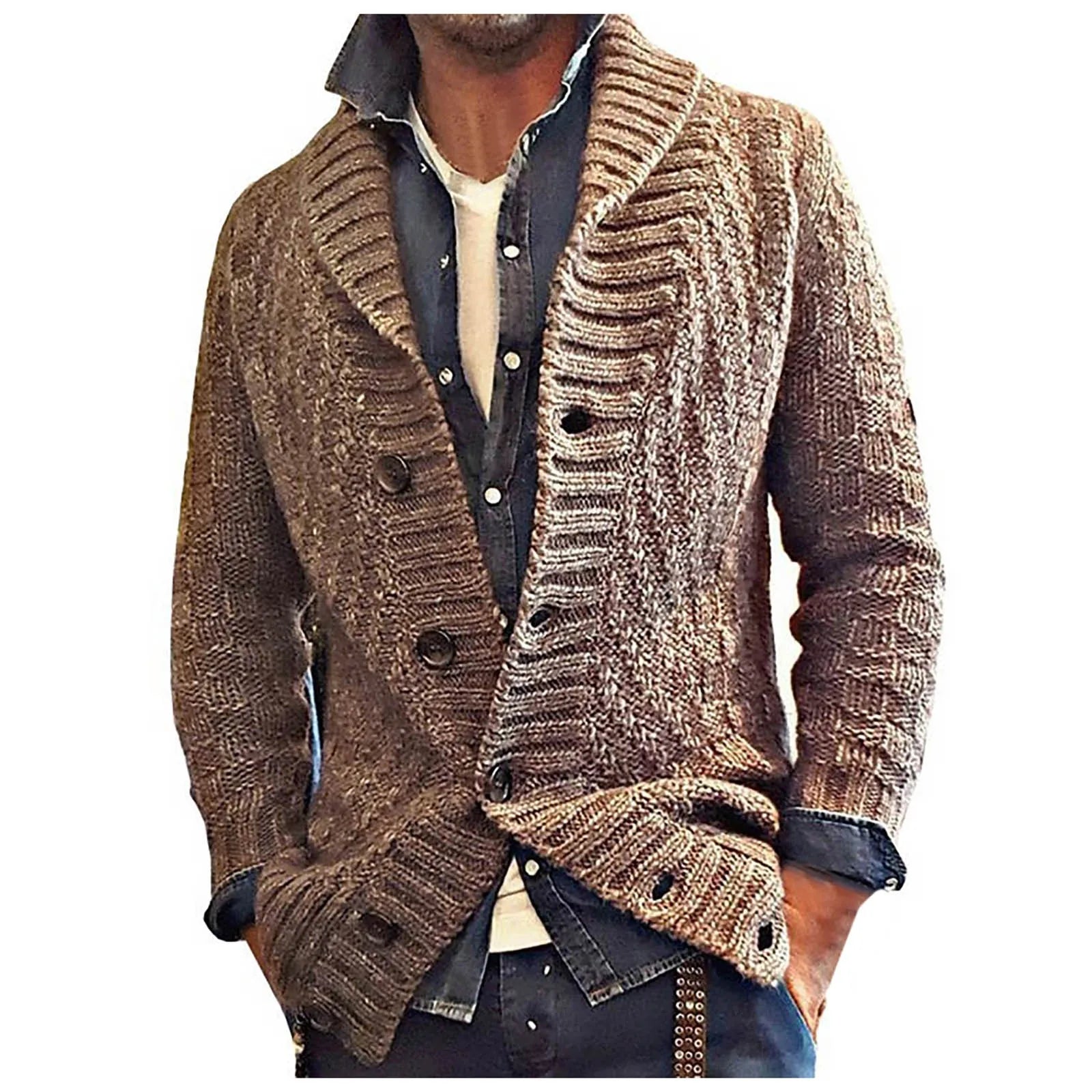 Men'S Kimono Men'S Autumn And Winter Soft Sweaters Long-Sleeved Knitted Cardigan Lapel Long Mens Tacky Christmas Cardigan
