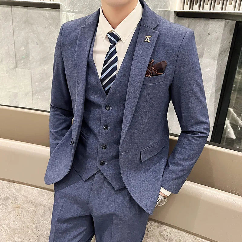 2025 Suit (blazer+vest+pants) Fashion Business Casual Hosts The Korean Version of The British Style Slim Gentleman Wedding