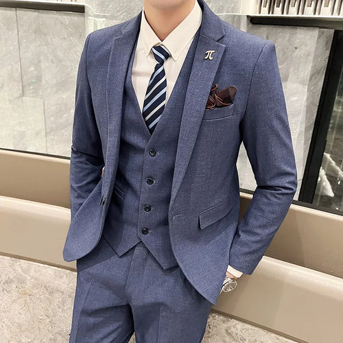2025 Suit (blazer+vest+pants) Fashion Business Casual Hosts The Korean Version of The British Style Slim Gentleman Wedding