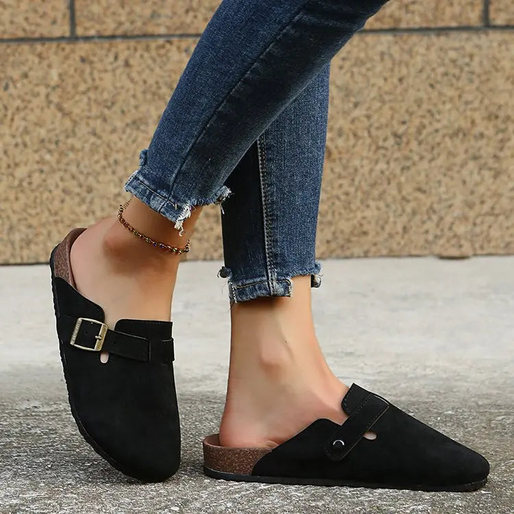 2026 Fashion Women Casual Faux Suede Slippers Wedges Heel Cork Mules Platform Clog Non Slip Sole Buckle Outdoor Home Shoes35--44