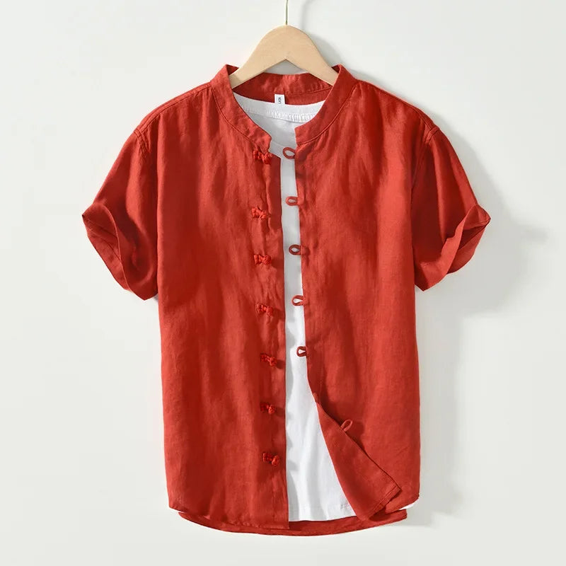 Summer New Casual Short Sleeve Shirts for Men Slim 100% Linen Streetwear Solid Color Men Clothing BL994