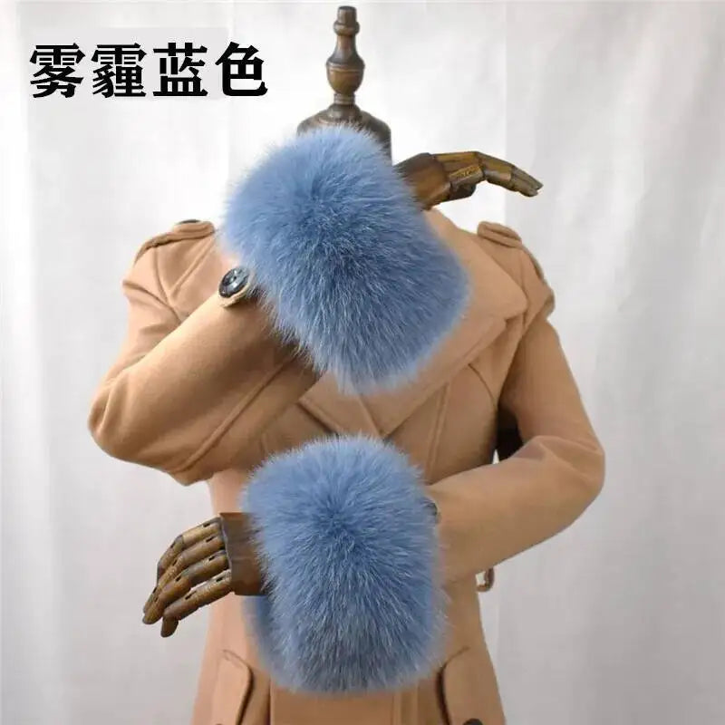 100% Real Fox Fur Cuffs Winter Natural Warm Oversized Arm Warmmer Wristband High Quality Coat Jacket Sleeve Fashion Luxury Cuffs