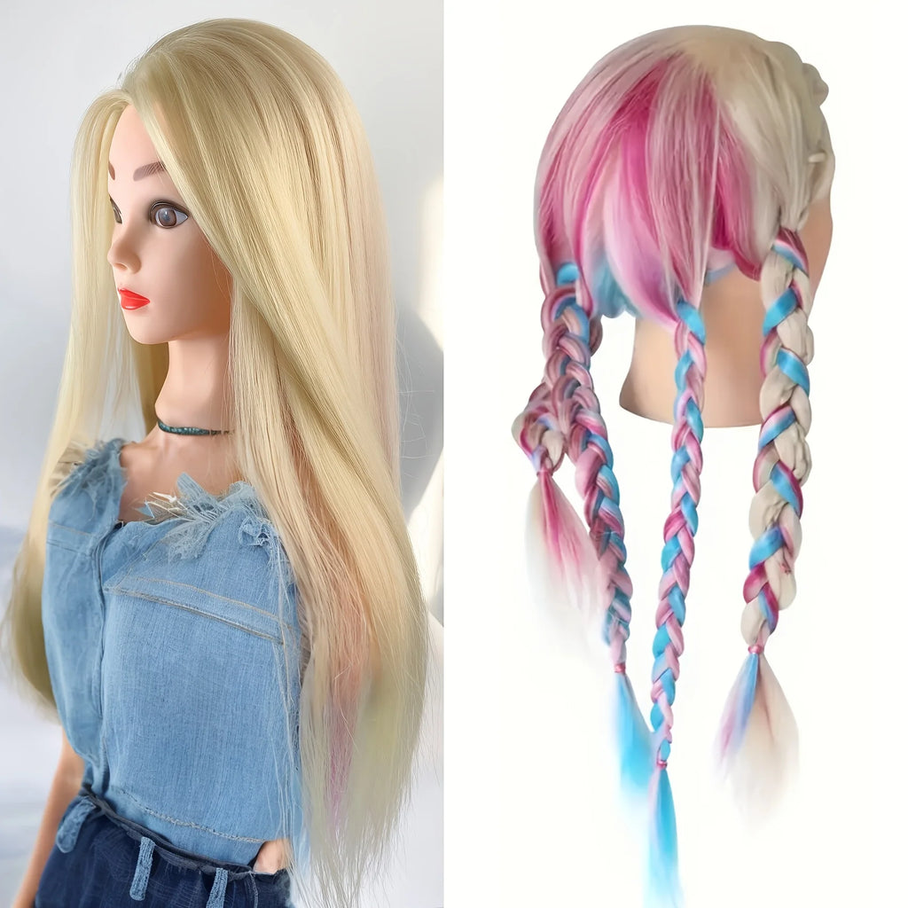 Mannequin head with colorful hair 26 inches, high temperature synthetic hair, for braiding hair practice and modeling display