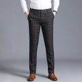 2025 New Burgundy Navy Plaid Casual Suit Pants for Men, Beige/Blue Vertical Stripe Non-Iron Slim Small Leg Work Trousers Men