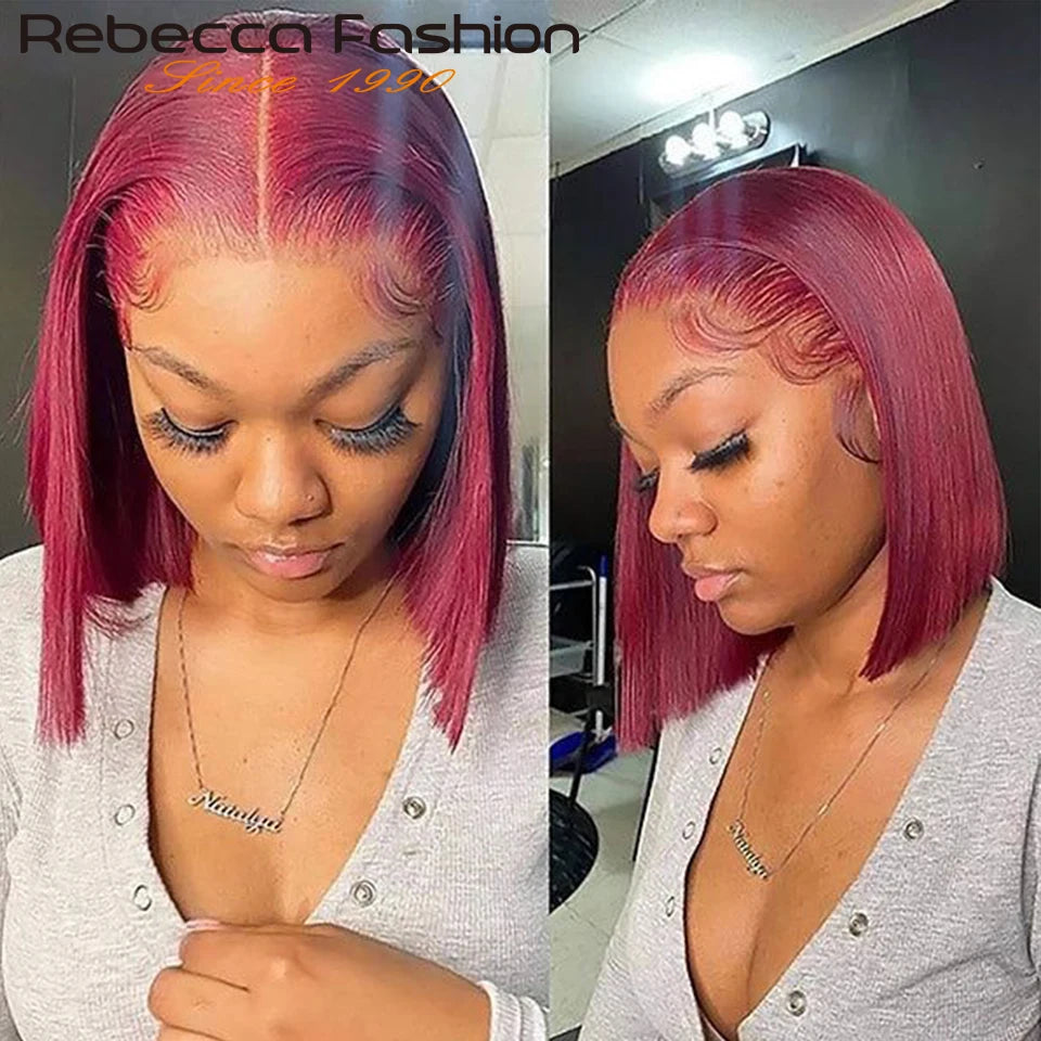 Straight Bob 100% Human Hair Lace Wig For Women Brazilian Remy Hair Middle Part Lace Easy Wear T Part Lace Wigs Clearance Sales