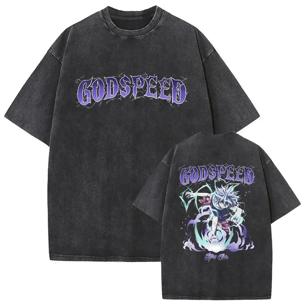 Washed Vintage Anime Hunter X Hunter T-shirt Killua Zoldyck Graphic T Shirt Men Women Clothing Casual Oversized Crewneck Tshirt