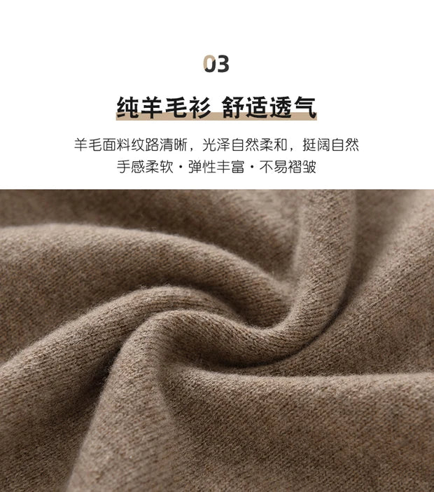 Men's Autumn Winter 100% Merino Wool Sweater Hooded Collar Knitted Pullover Cashmere Sweatshirt Casual Large Tops Long Sleeved