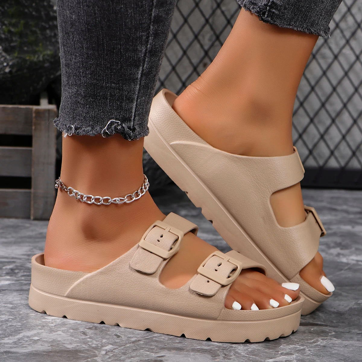 fashion Women Slippers Platform Beach Shoes Girl Outdoor Slides EVA flip flops For Home Shoes buckle Soft Thick Sole Sandals