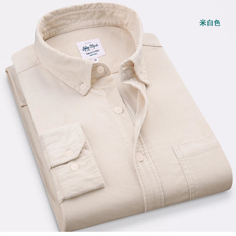 Fashion Cotton Corduroy Shirt Long Sleeve Men Casual Clothing Button Down High Quality Autumn Winter Shirts Warm