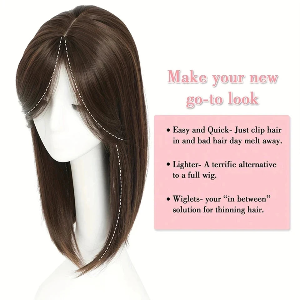 Synthetic Topper Clip In Hair Extensions with Bangs for Women Increase The Amount Of Hair On The Top Of The Head Cover The White