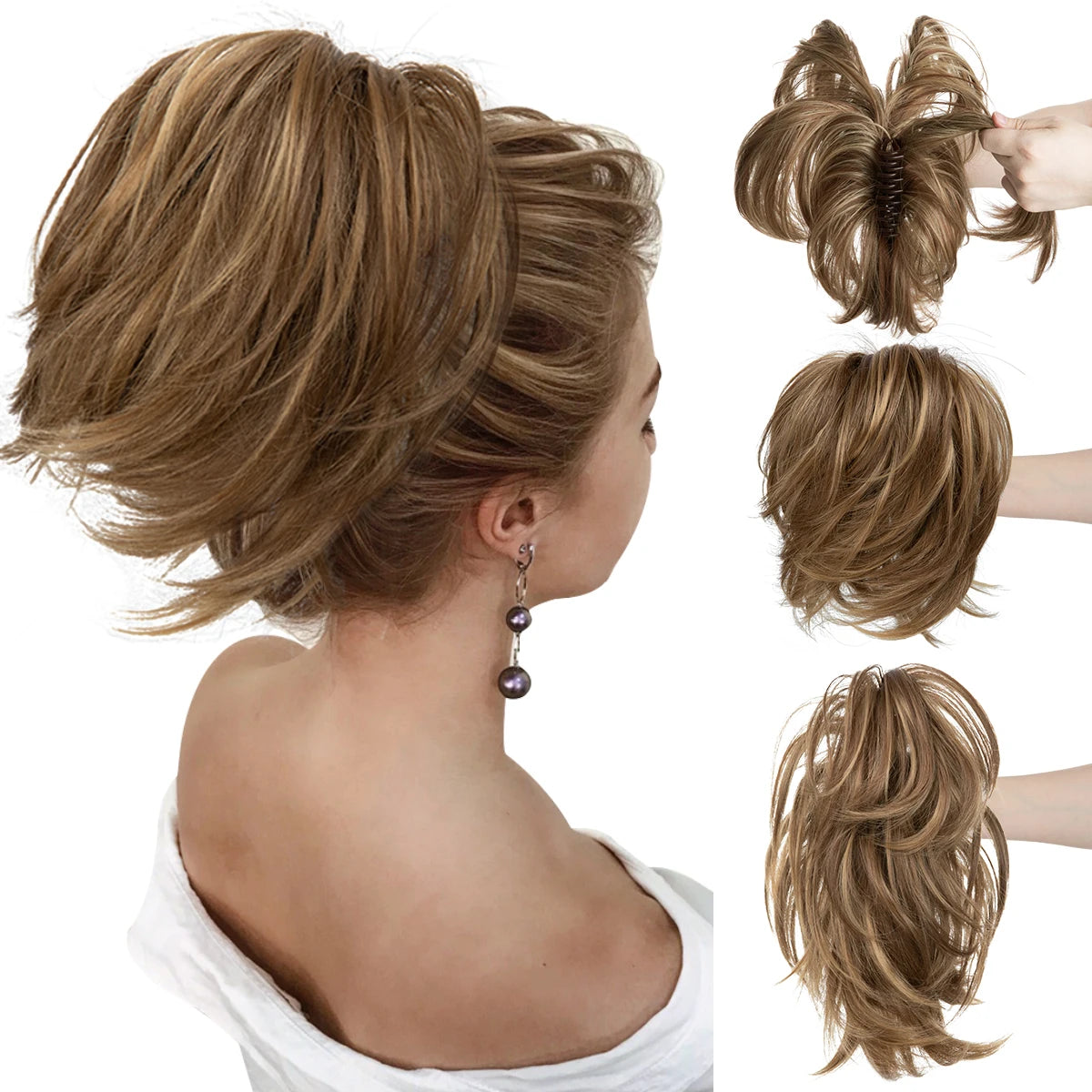 SARLA Synthetic Diy Claw Clip In Ponytail Extension Hairpiece Hair Bun Fake Blonde Hair False Pigtail for Women