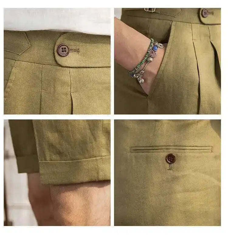100% Linen Summer Straight Naples Shorts Men Solid Color Business Dress Pants Office Social Casual Slim Fit Shorts