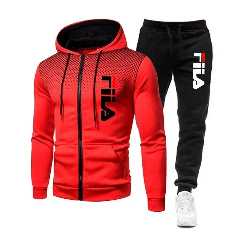 New men's casual jogging fitness sportswear set with zipper hooded jacket and pants set