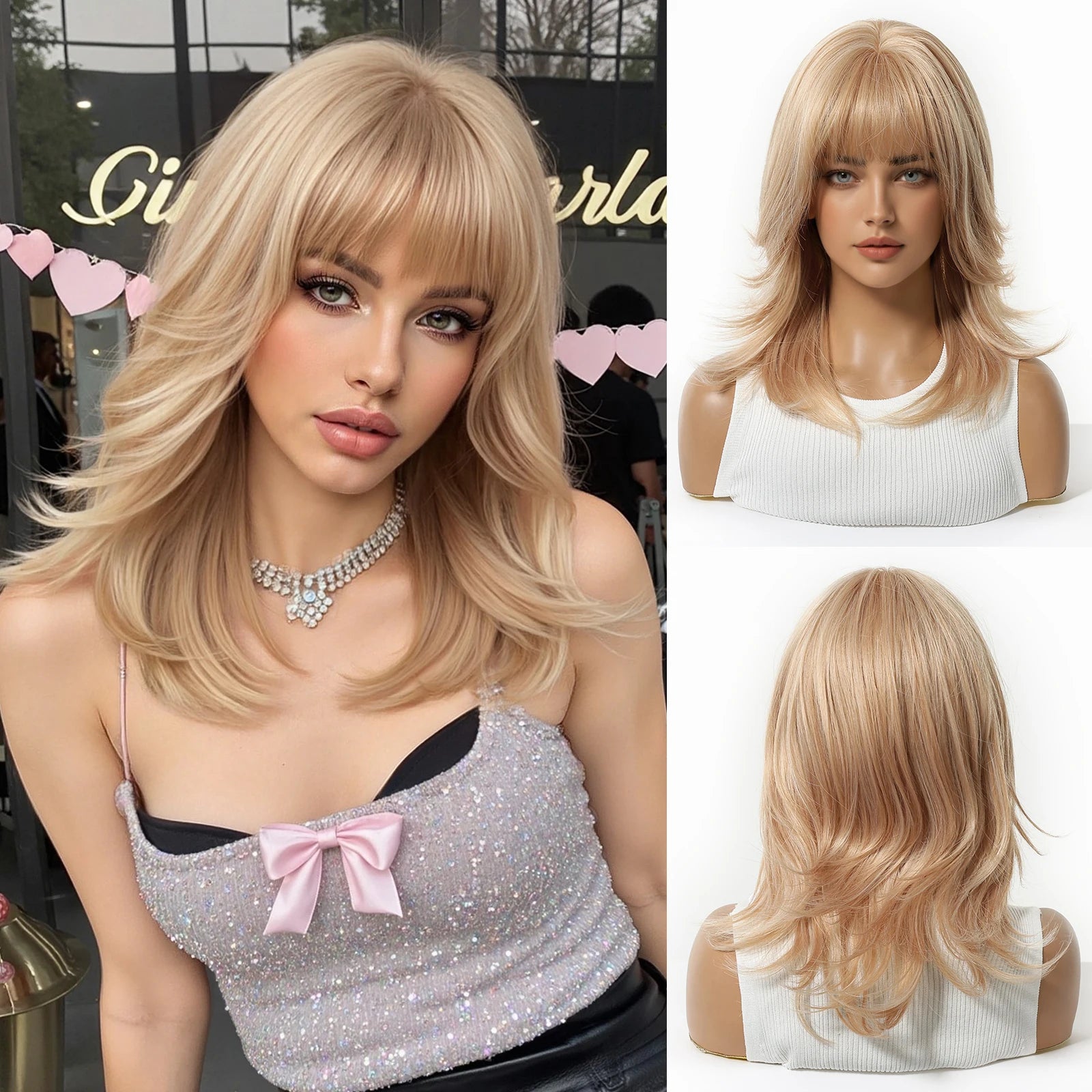EASIHAIR Purple Synthetic Wigs for Women Long Straight Layered Hair Wigs With Side Bangs Ombre Purple Black Wigs Heat Resistant