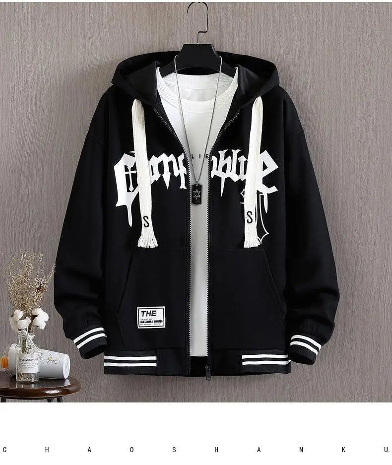 New Men's Hooded Jacket M-6XL Men's Clothing Spring Autumn Korean Fashion Loose Male Coat Hooded Baseball Jersey 2024