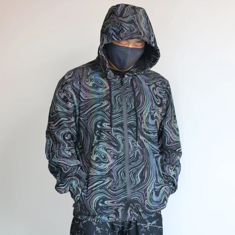 Drop shipping Holographic Reflective Jackets Men Techwear Night Walk Dance Hip Hop Breathable Hooded Coat Jaqueta Masculina