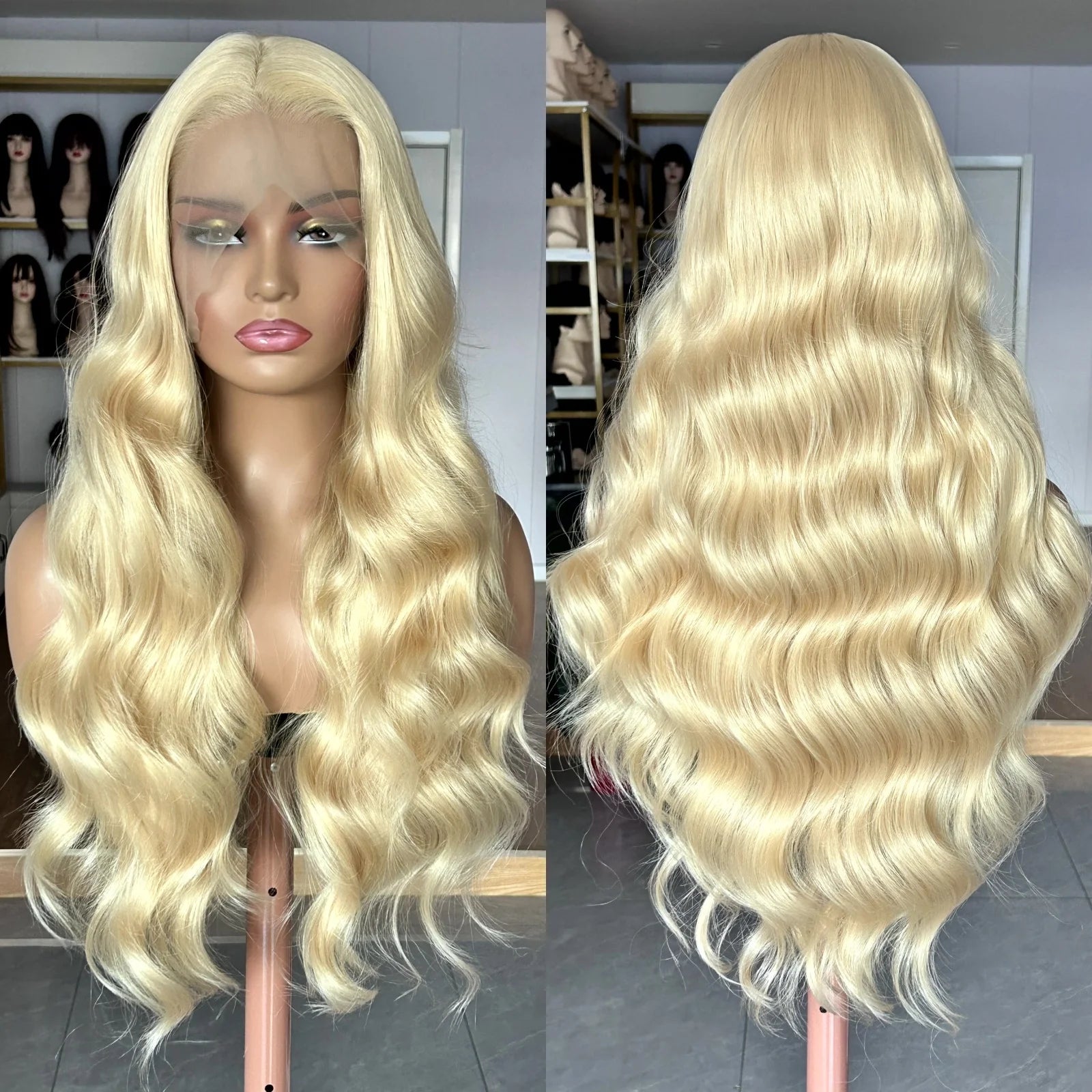 Long Blonde Curly Wavy Wigs for Women Synthetic Hair Free Part Honey Blonde Loose Deep Wave 13X4 Frontal Wigs for Daily Party