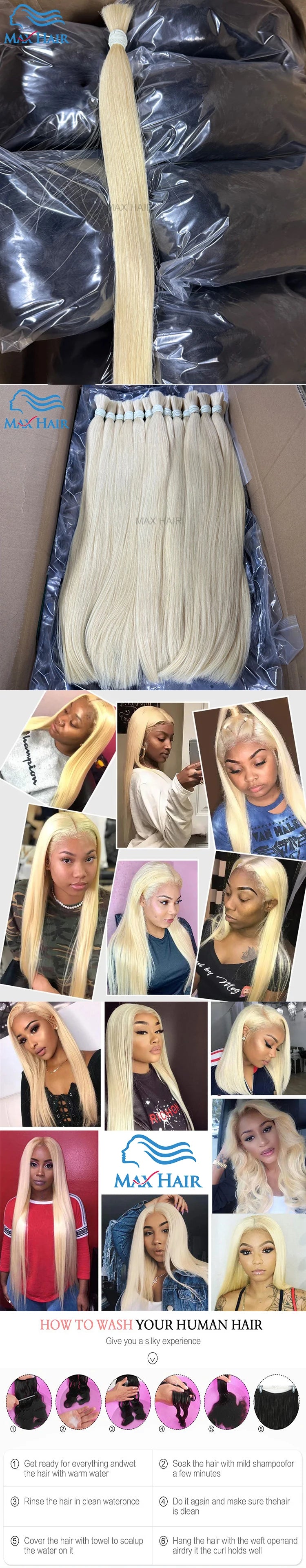 613 Striaght Human Hair No Weft 100% Virgin Bundles Highlight Original Bulk Extensions Russian Natural Unprocessed Blonde hair