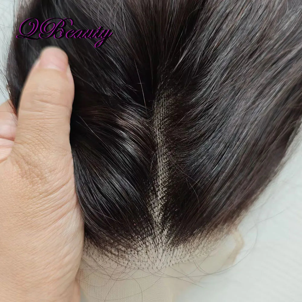 4x4 Lace Closure 100% Human Hair Pre-plucked Transparent Lace Free Part 22 inch Color 1B Black Straight Soft Indian Hair QBeauty
