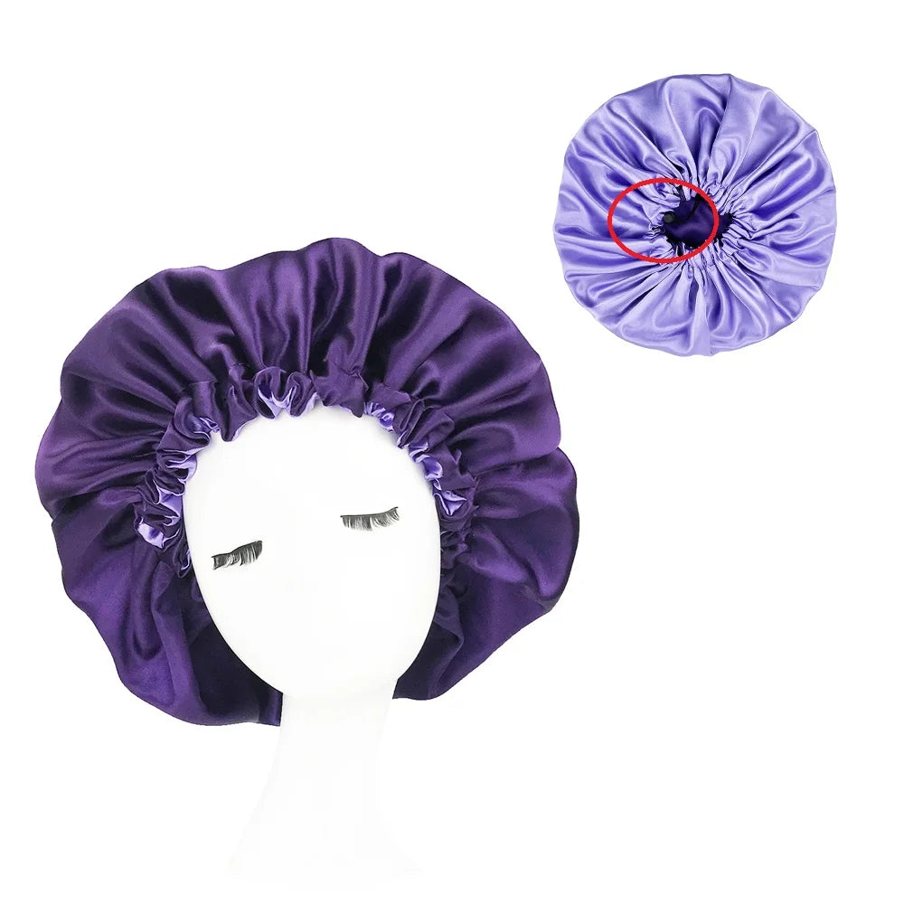 New Solid Women Satin Bonnet Fashion Stain Silky Big Bonnet for Lady Sleep Cap Headwrap Hat Hair Wrap Accessories Wholesale