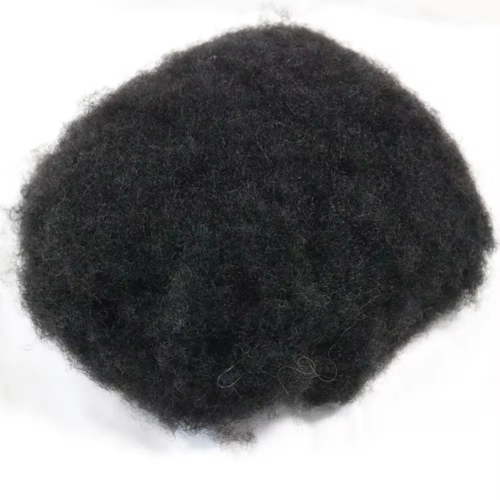 Undetectable 6mm Tight Curl Remy Human Hair Male Wigs System Prosthesis Durable Afro Black Man 0.1mm PU Base Men Toupee Natural