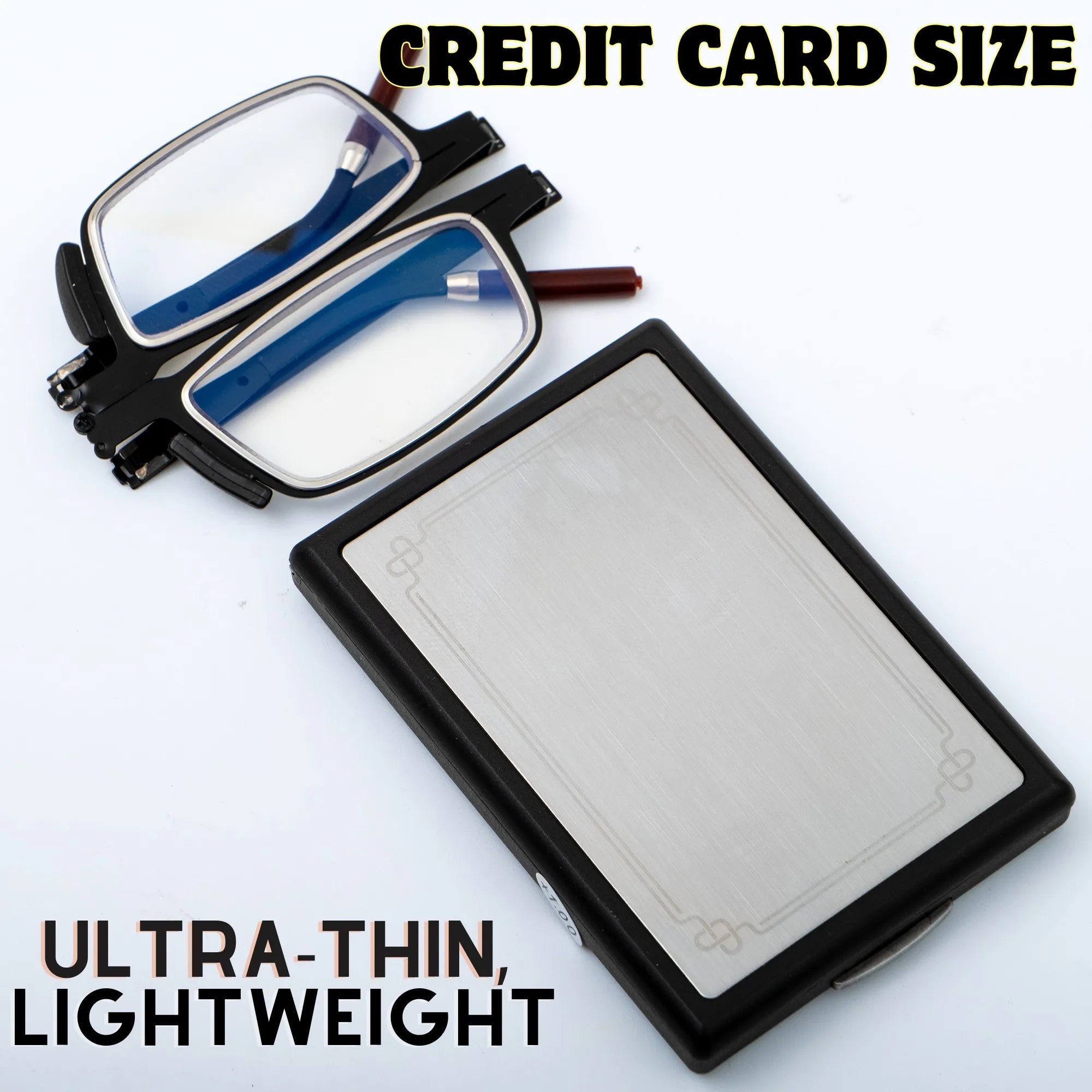 Portable Foldable Reading Glasses That Can Be Attached to the Back of a Phone as a Phone Stand, Minimalist Style Stainless Steel Reading Glasses, +100 to +400, Unisex