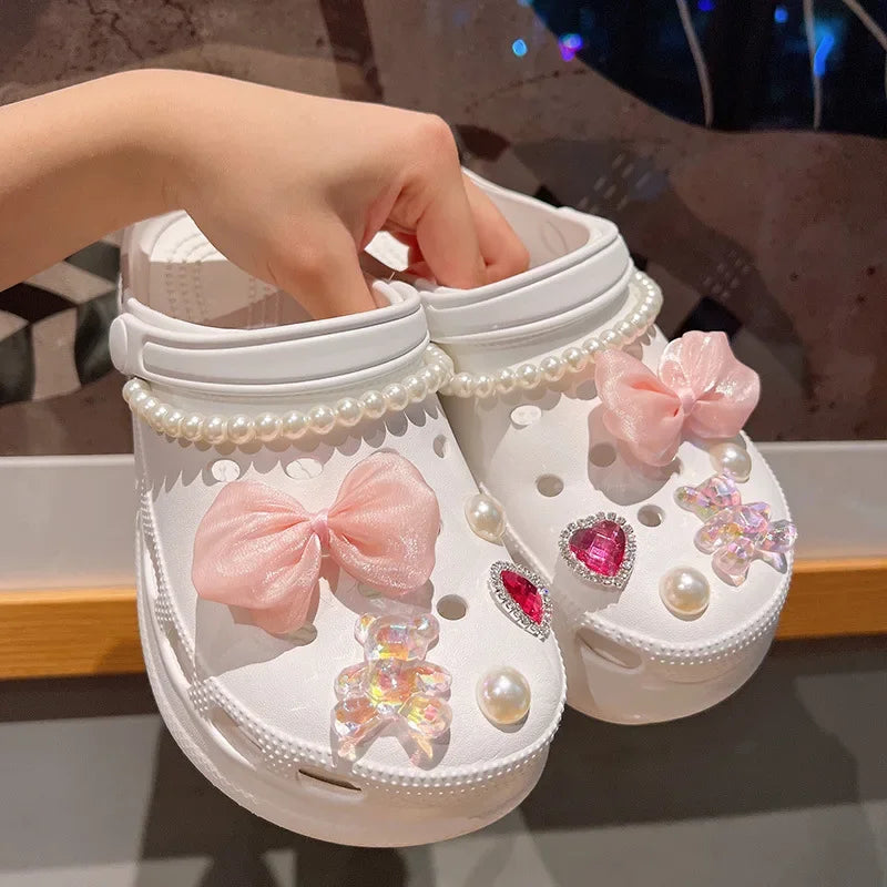 12/14PCS Advanced Bow Shoe Decorations Shoe Charms Set Pearl Butterfly Shoe Decoration DIY Detachable Buckle Shoes Accessories